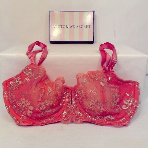 Victoria's Secret Pink and Gold Underwire Push-Up Without Padding Bra 32DDD - Picture 1 of 6